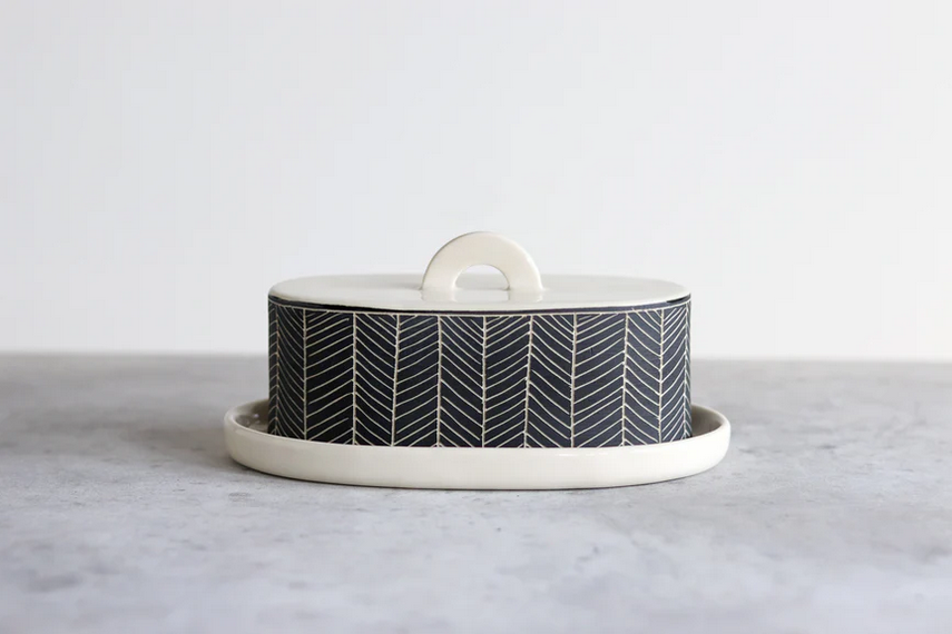 Herringbone Butter Dish - Matte Black