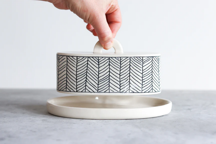 Herringbone Butter Dish - White