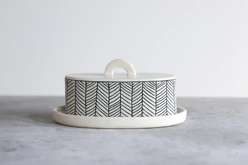 Herringbone Butter Dish - White