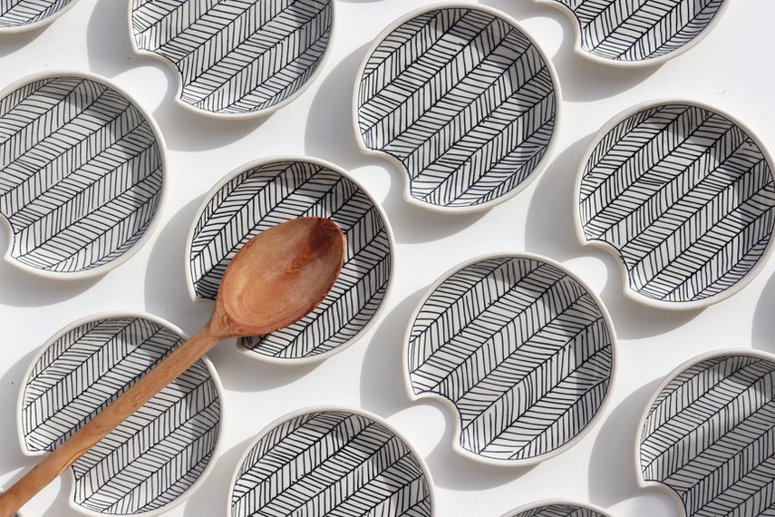 Herringbone Spoon Rest - White